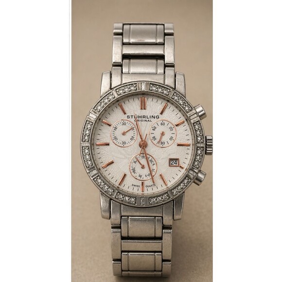STUHRLING Diamond Bezel Chronograph Stainless Steel Dress Watch main image 7